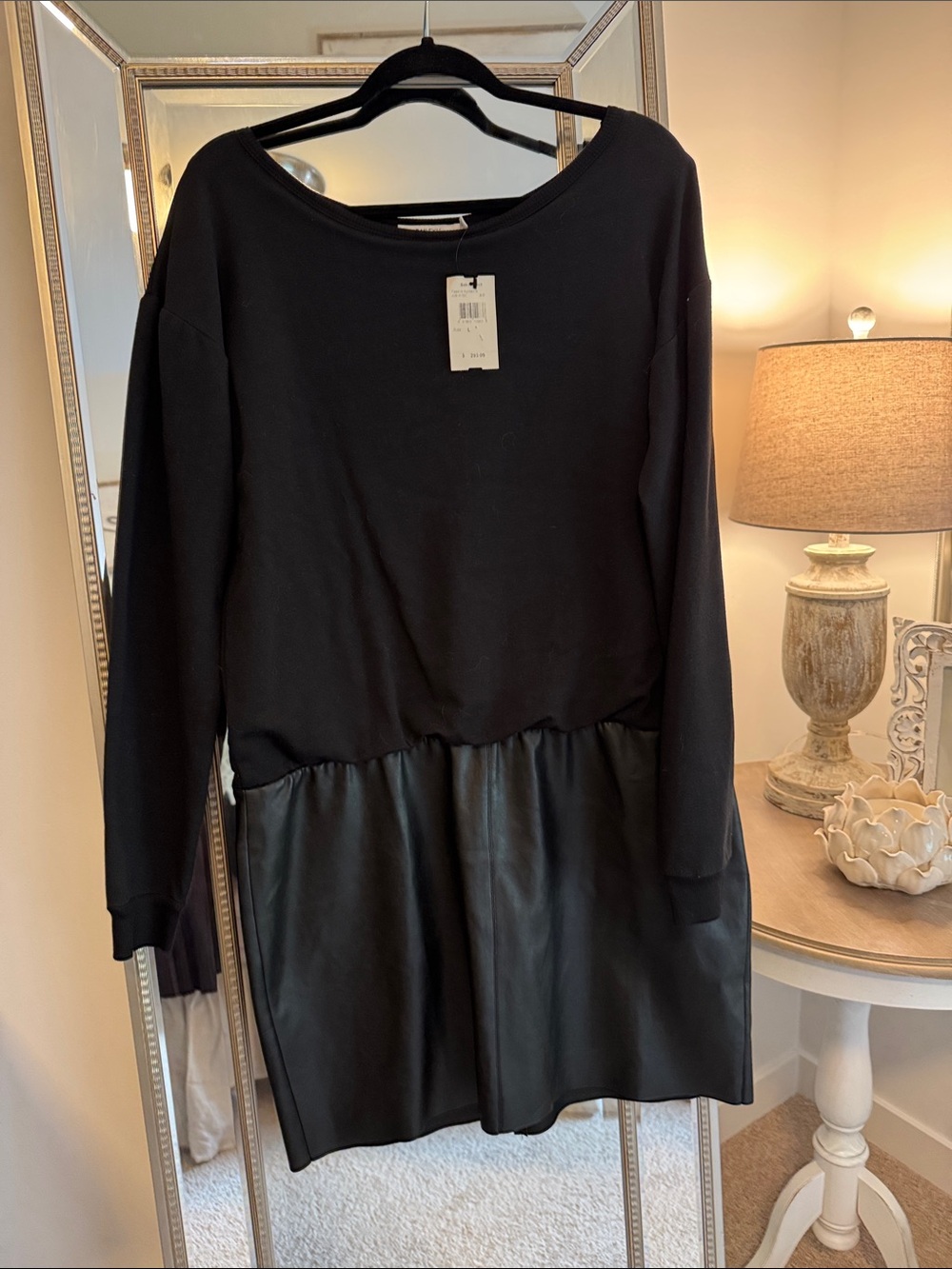 Bailey 44 Black Long Sleeve Dress with Faux Leather Skirt